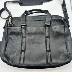 Levenger Black Pebbled Leather Briefcase Laptop Bag Messenger Contrast Stitch